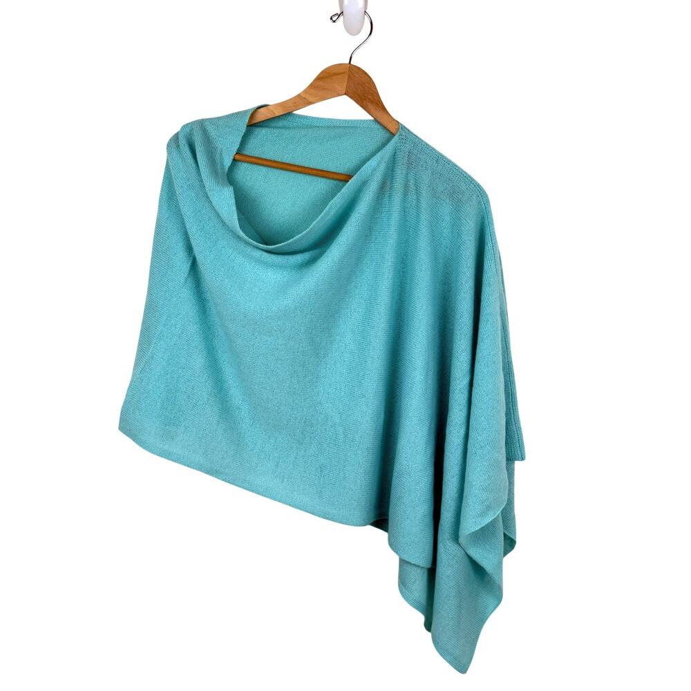 Alashan 100% Cashmere Poncho Wrap Turquoise Blue Asymmetrical One Size Cozy